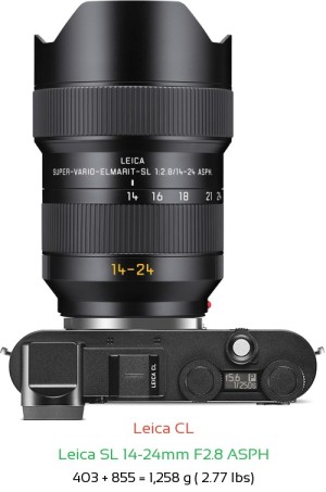 Leica CL with Leica SL 14-24mm F2.8 ASPH Lens Size