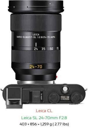 Leica CL with Leica SL 24-70mm F2.8 Lens Size
