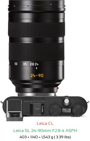 Leica CL with Leica SL 24-90mm F2.8-4 ASPH Lens Size
