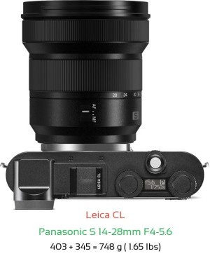 Leica CL with Panasonic S 14-28mm F4-5.6 Lens Size