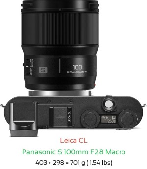 Leica CL with Panasonic S 100mm F2.8 Macro Lens Size