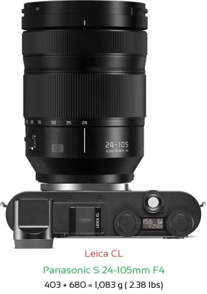 Leica CL with Panasonic S 24-105mm F4 Lens Size
