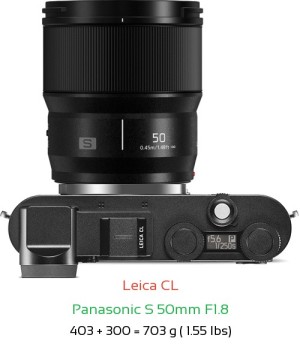 Leica CL with Panasonic S 50mm F1.8 Lens Size