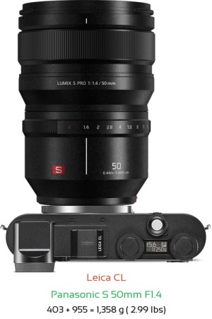 Leica CL with Panasonic S 50mm F1.4 Lens Size