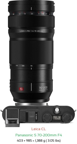 Leica CL with Panasonic S 70-200mm F4 Lens Size