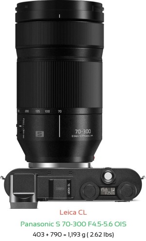 Leica CL with Panasonic S 70-300 F4.5-5.6 OIS Lens Size