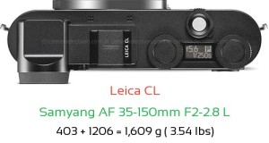 Leica CL with Samyang AF 35-150mm F2-2.8 L Lens Size