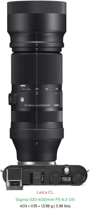 Leica CL with Sigma 100-400mm F5-6.3 OS Lens Size