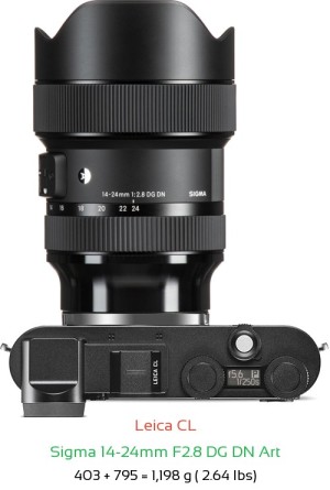 Leica CL with Sigma 14-24mm F2.8 DG DN Art Lens Size