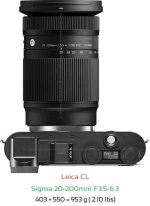 Leica CL with Sigma 20-200mm F3.5-6.3 Lens Size