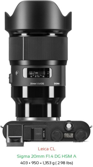 Leica CL with Sigma 20mm F1.4 DG HSM A Lens Size