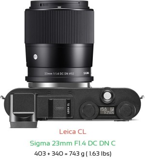 Leica CL with Sigma 23mm F1.4 DC DN C Lens Size
