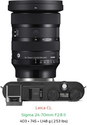 Leica CL with Sigma 24-70mm F2.8 II Lens Size