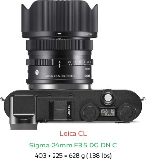 Leica CL with Sigma 24mm F3.5 DG DN C Lens Size