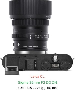 Leica CL with Sigma 35mm F2 DG DN Lens Size