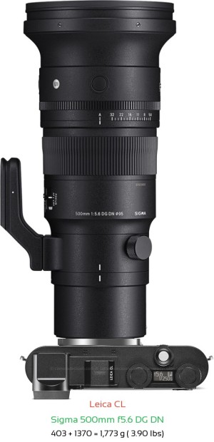 Leica CL with Sigma 500mm f5.6 DG DN Lens Size