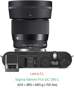 Leica CL with Sigma 56mm F1.4 DC DN C Lens Size