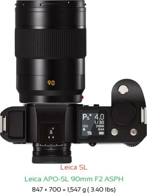 Leica SL with Leica APO-SL 90mm F2 ASPH Lens Size