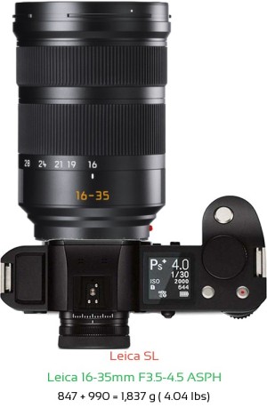 Leica SL with Leica 16-35mm F3.5-4.5 ASPH Lens Size