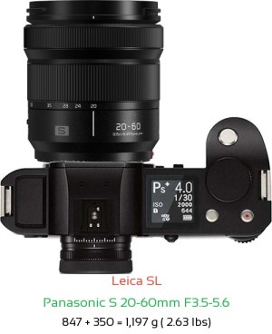Leica SL with Panasonic S 20-60mm F3.5-5.6 Lens Size