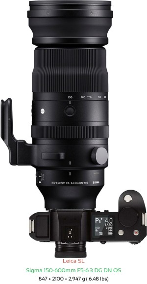 Leica SL with Sigma 150-600mm F5-6.3 DG DN OS Lens Size