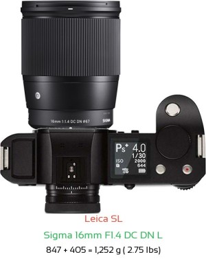 Leica SL with Sigma 16mm F1.4 DC DN L Lens Size