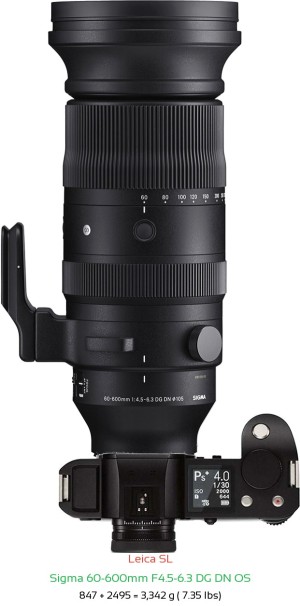 Leica SL with Sigma 60-600mm F4.5-6.3 DG DN Lens Size