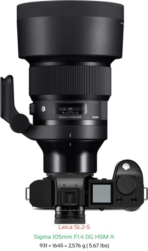 Leica SL2-S with Sigma 105mm F1.4 DG HSM A Lens Size