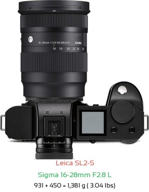 Leica SL2-S with Sigma 16-28mm F2.8 L Lens Size