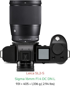 Leica SL2-S with Sigma 16mm F1.4 DC DN L Lens Size