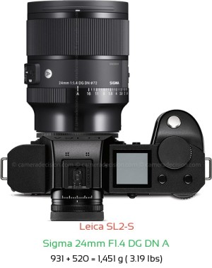 Leica SL2-S with Sigma 24mm F1.4 DG DN A Lens Size