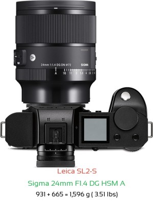 Leica SL2-S with Sigma 24mm F1.4 DG HSM A Lens Size