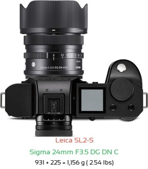 Leica SL2-S with Sigma 24mm F3.5 DG DN C Lens Size