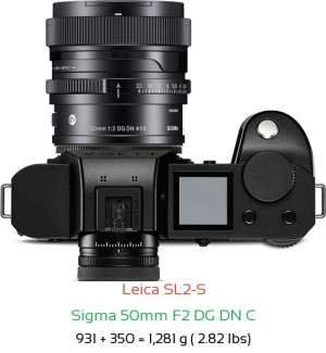 Leica SL2-S with Sigma 50mm F2 C Lens Size