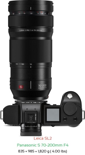 Leica SL2 with Panasonic S 70-200mm F4 Lens Size