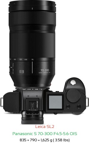 Leica SL2 with Panasonic S 70-300 F4.5-5.6 OIS Lens Size