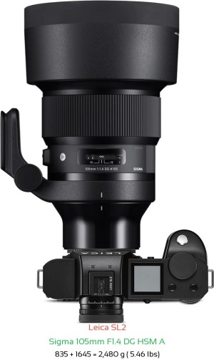 Leica SL2 with Sigma 105mm F1.4 DG HSM A Lens Size
