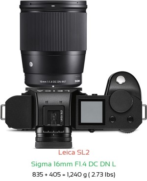Leica SL2 with Sigma 16mm F1.4 DC DN L Lens Size