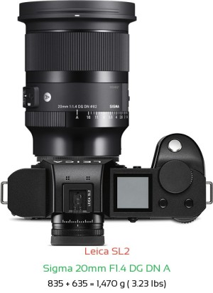 Leica SL2 with Sigma 20mm F1.4 DG DN A Lens Size