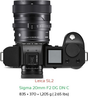 Leica SL2 with Sigma 20mm F2 DG DN C Lens Size