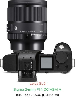 Leica SL2 with Sigma 24mm F1.4 DG HSM A Lens Size