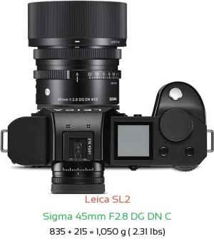 Leica SL2 with Sigma 45mm F2.8 DG DN C Lens Size