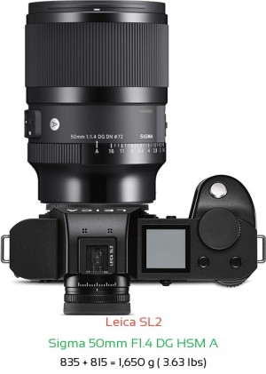 Leica SL2 with Sigma 50mm F1.4 DG HSM A Lens Size