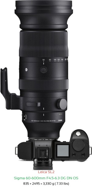 Leica SL2 with Sigma 60-600mm F4.5-6.3 DG DN Lens Size