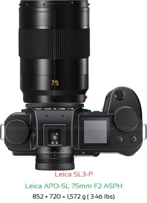 Leica SL3-P with Leica APO-SL 75mm F2 ASPH Lens Size