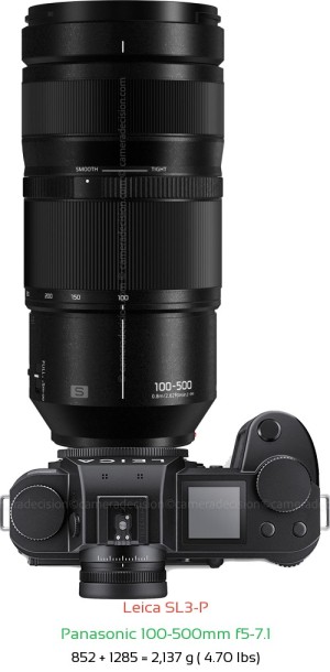 Leica SL3-P with Panasonic 100-500mm f5-7.1 Lens Size