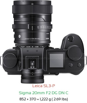 Leica SL3-P with Sigma 20mm F2 DG DN C Lens Size