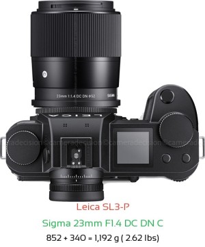 Leica SL3-P with Sigma 23mm F1.4 DC DN C Lens Size