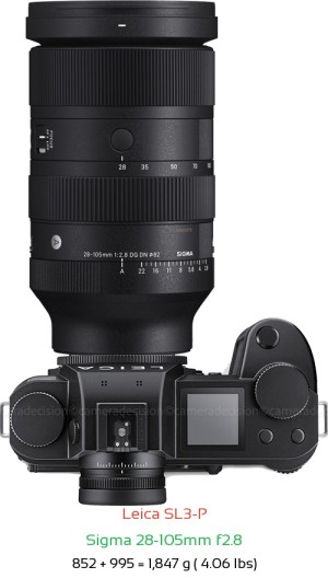 Leica SL3-P with Sigma 28-105mm f2.8 Lens Size