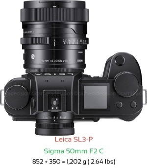 Leica SL3-P with Sigma 50mm F2 C Lens Size